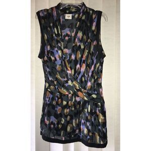 Women's‎ CABI Black Multi Color Print Sleeveless Chiffon Top Shirt #3077 Size M